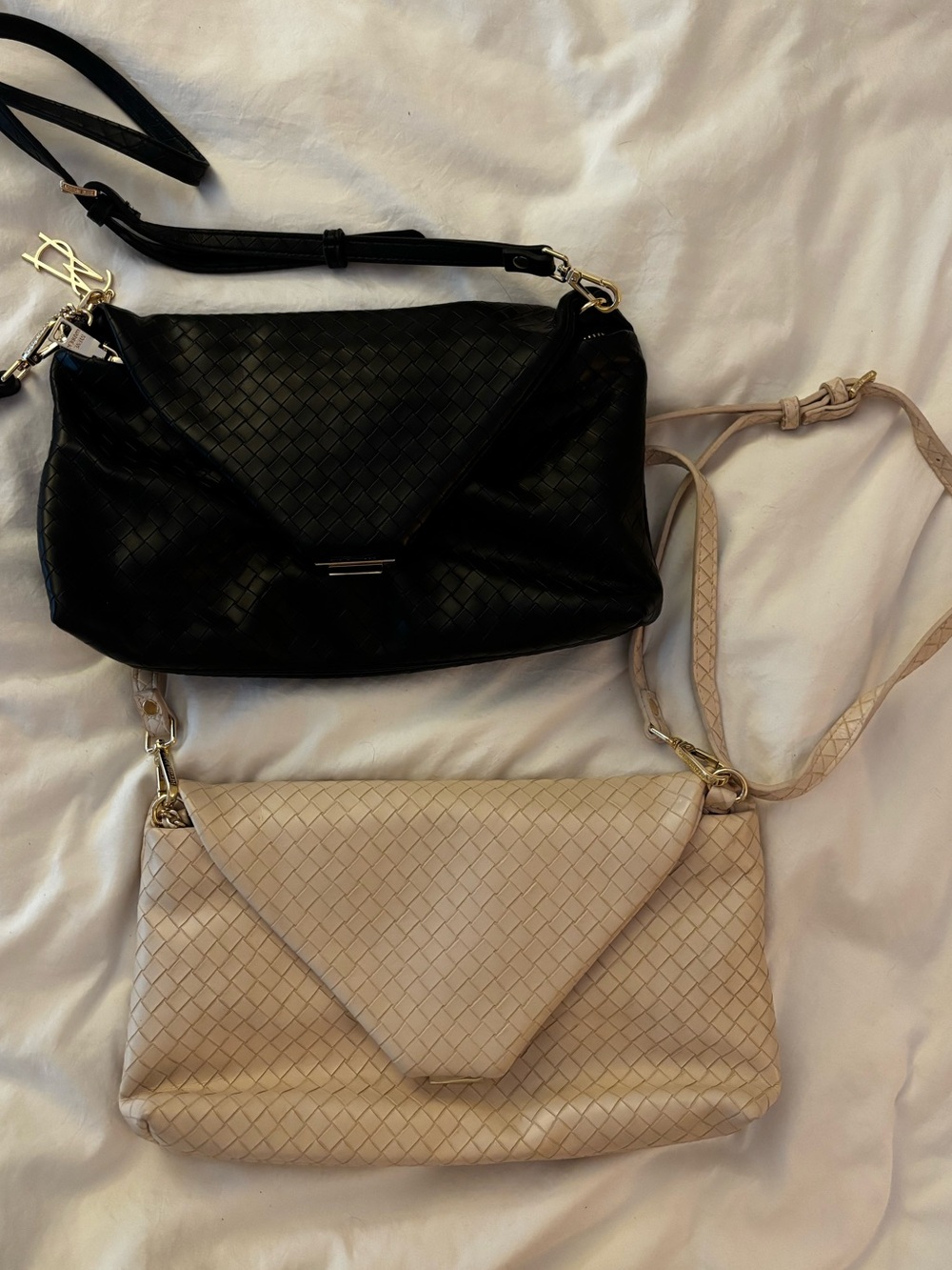 2 Steve Madden Woven Shoulder Bags - Black & Cream